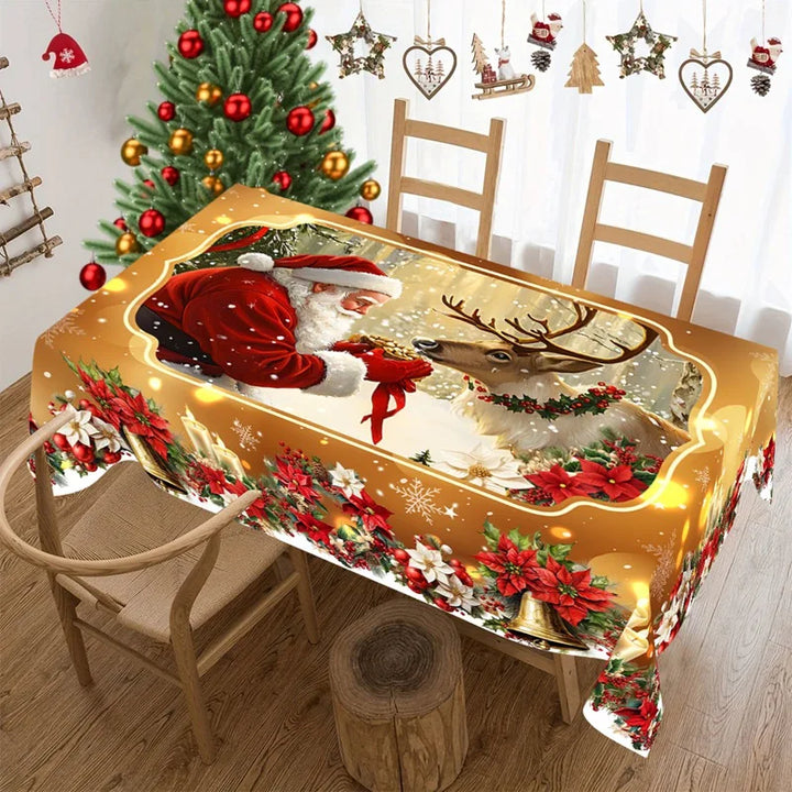Nappe de Noël GoldenFest | Design Santa en Or | Lavable & Élégante | Parfaite pour Noël & Nouvel An 2026
