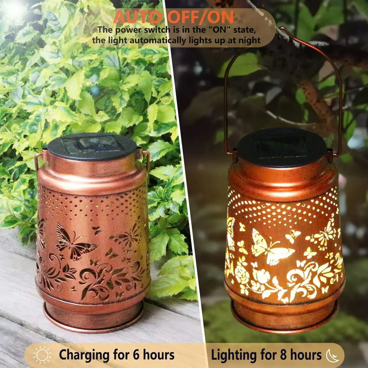 Luminara SolFlair Lanterne Solaire | Design Rétro avec Motif de Papillon | Étanche IP65 | Lumière Chaude pour Jardin & Balcon