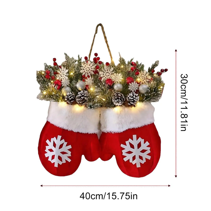 Couronne de Noël | Éclairage LED | Pommes de pin, baies & effet givré | Pour décoration de porte, mur & table