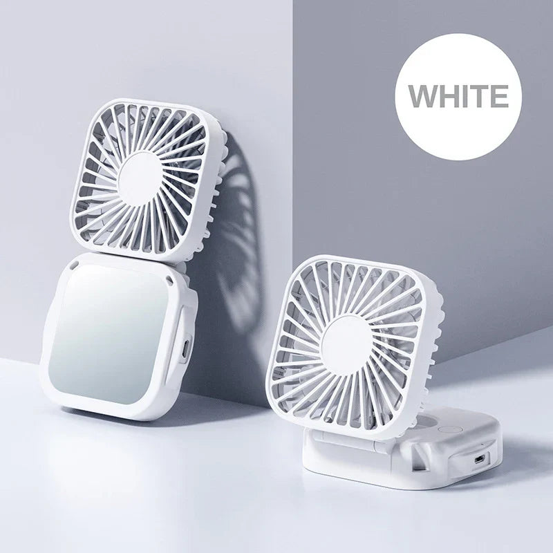 Ventilateur de cou pliable Coolique MirrorFan | Rechargeable USB | Avec miroir de maquillage | 3 vitesses | Silencieux et portable