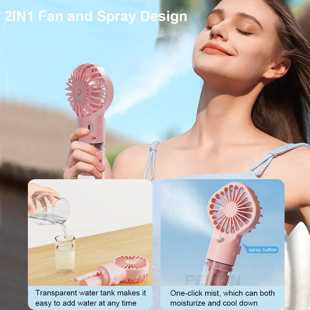 Brisella Air Mini Ventilateur Manuel avec Humidificateur | Fonction de Brumisation à 4 Niveaux | Rechargeable par USB | Portable & Silencieux