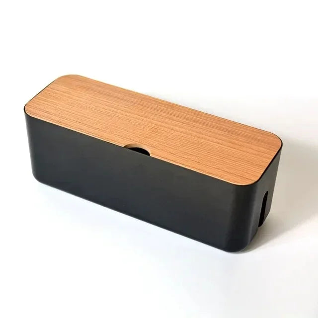 Boîte à câbles OrgaWood | Organisateur de bureau en bois et plastique | Pour chargeurs, câbles et accessoires | 29,5×11,4×11 cm