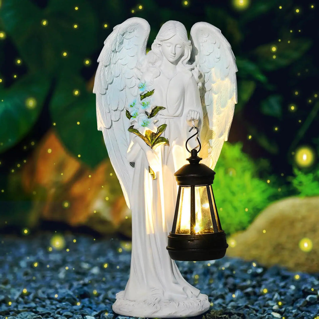 Auralis | Figurine d'Ange Solaire | Résistant aux intempéries & lumineux | 20 × 10 × 8 cm | Sculpture en résine pour jardin, terrasse & décoration de tombe