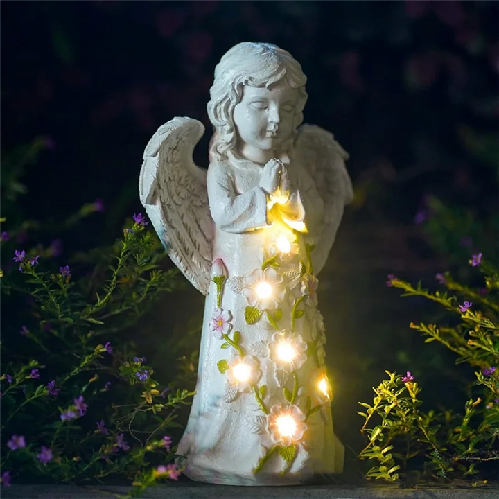 Figurine de jardin solaire LumiAngel | Statue d'ange avec lumière solaire | Décoration de jardin en résine faite à la main | Écologique & idée de cadeau