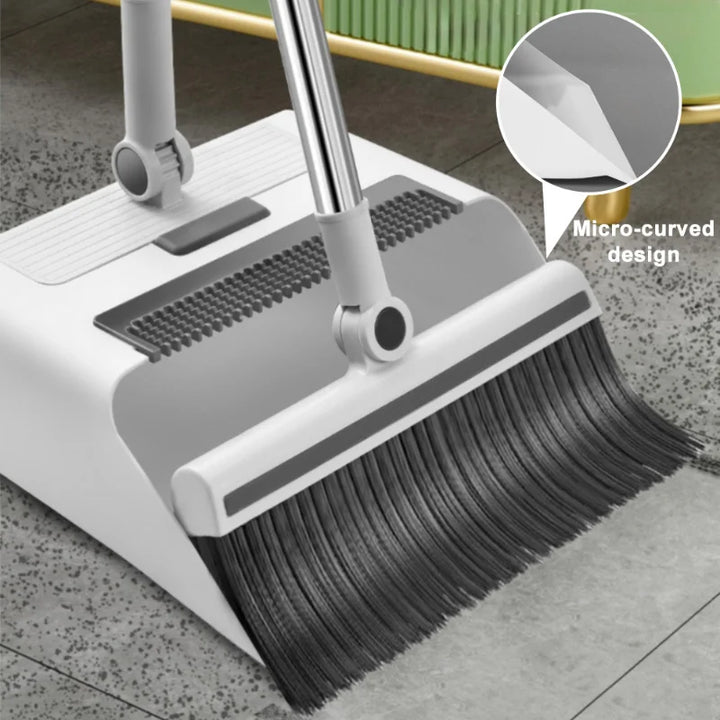 Cleanuvo 3-en-1 Balai | Balai avec brosse de sol & pelle debout | Poignée extra longue & anti-cheveux | Set de nettoyage domestique