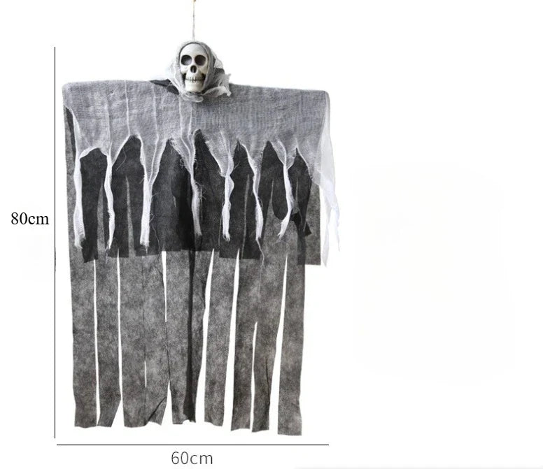 Décoration Halloween GloomyGhost | Fantôme crâne lumineux | Figurine suspendue avec LED | 57 × 80 cm