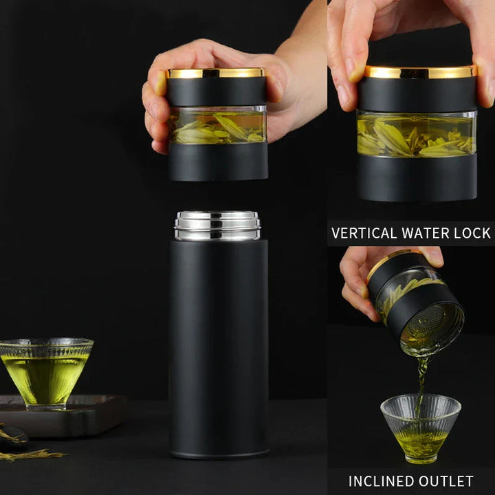 ThermoBrew | Bouteille isotherme avec affichage de température LED & infuseur à thé | 450 ml | Acier inoxydable 304 | Noir