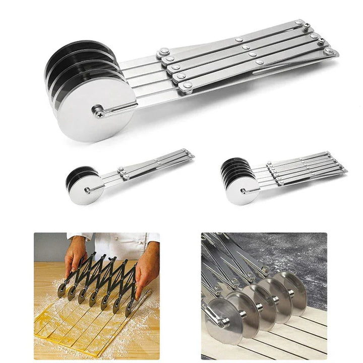 SlicePro™ Couteau à pâte en acier inoxydable | Pliable & Réglable | 3 à 7 Roues | Portionnement parfait pour Pizza, Pâtisseries & Pâtes