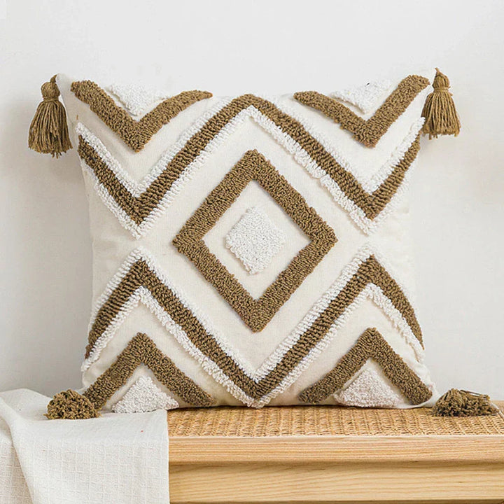 Housse de coussin BohoLoom | 45x45 cm | Mélange de coton avec franges | Fermeture éclair cachée