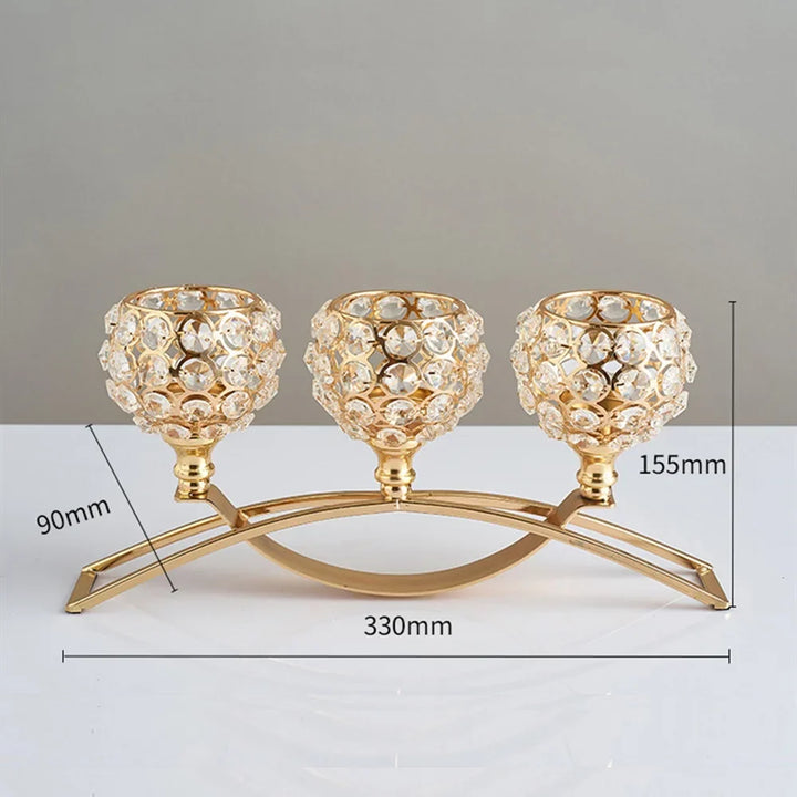 CristaLuce Bougeoir | 3 Coupes en Cristal | Design Arc Moderne | Métal & Verre | 33×9×15,5 cm