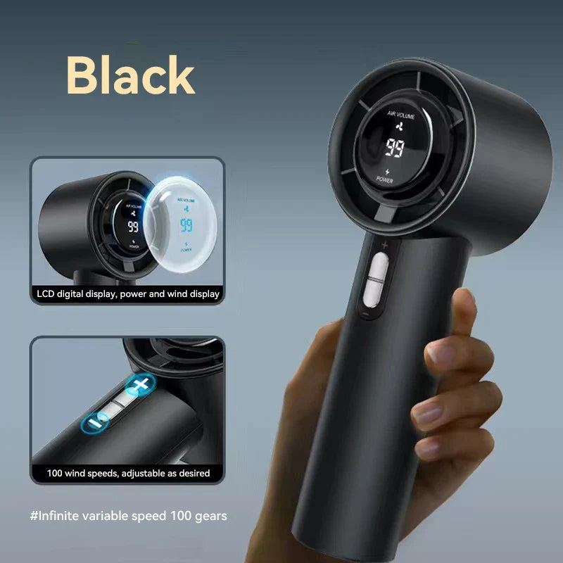 Ventomax Ventilateur à main Turbo 100 niveaux | Ventilateur USB portable | Mini ventilateur LED | Rechargeable | Pour camping et extérieur