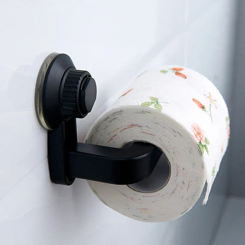 Support mural de papier toilette FixoGrip | Sans perçage | Avec ventouse et fonction de vide | Pour salle de bain et cuisine