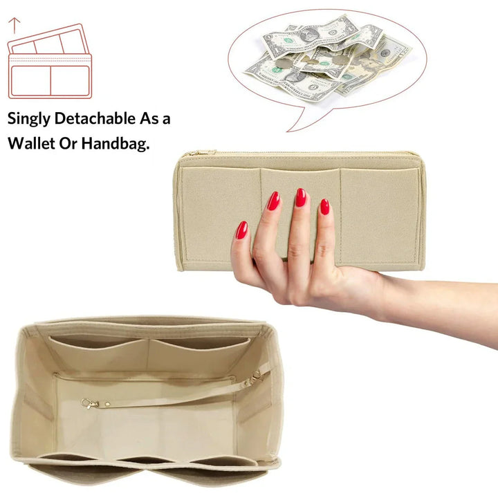 Organiseur TaschenLuxe | Insertion en feutre avec fermeture éclair | 15 compartiments & porte-clés | Pour sacs à main & shopper