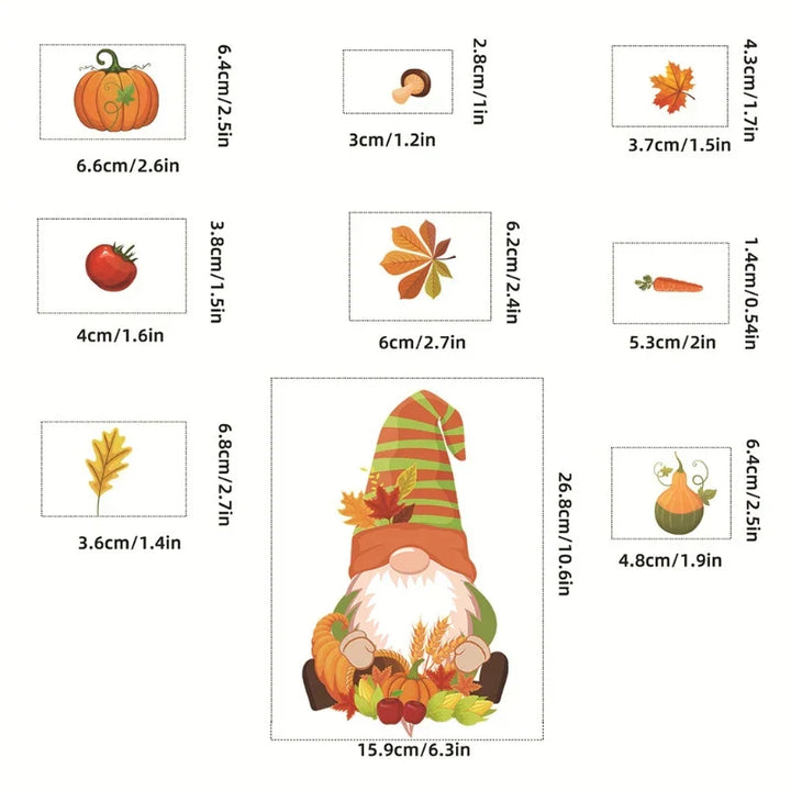 HerbstWichtel | Ensemble de Stickers de Fenêtre | 6 Feuilles | Citrouille, Feuille d'Érable & Décoration de Thanksgiving