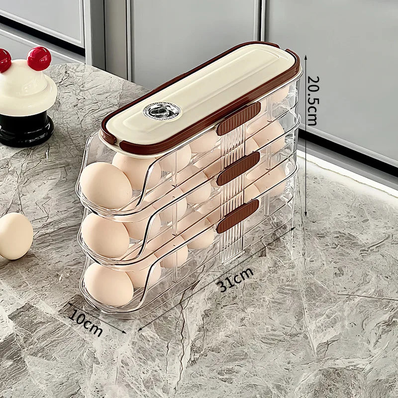 RollEgg Max | Support à œufs automatique pour réfrigérateur | Organisateur à œufs empilable en plastique transparent