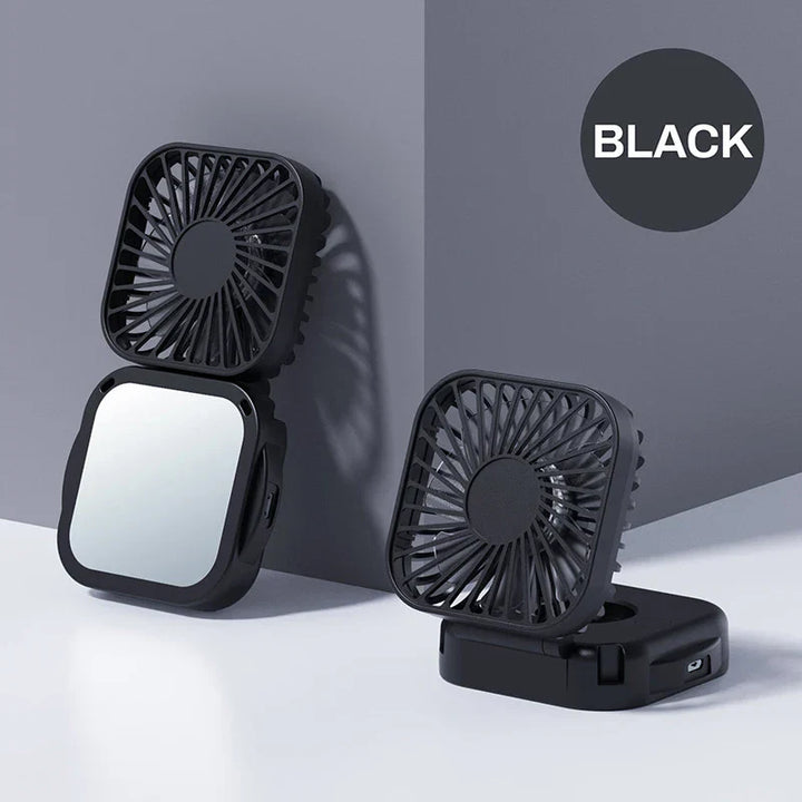 Ventilateur de cou pliable Coolique MirrorFan | Rechargeable USB | Avec miroir de maquillage | 3 vitesses | Silencieux et portable