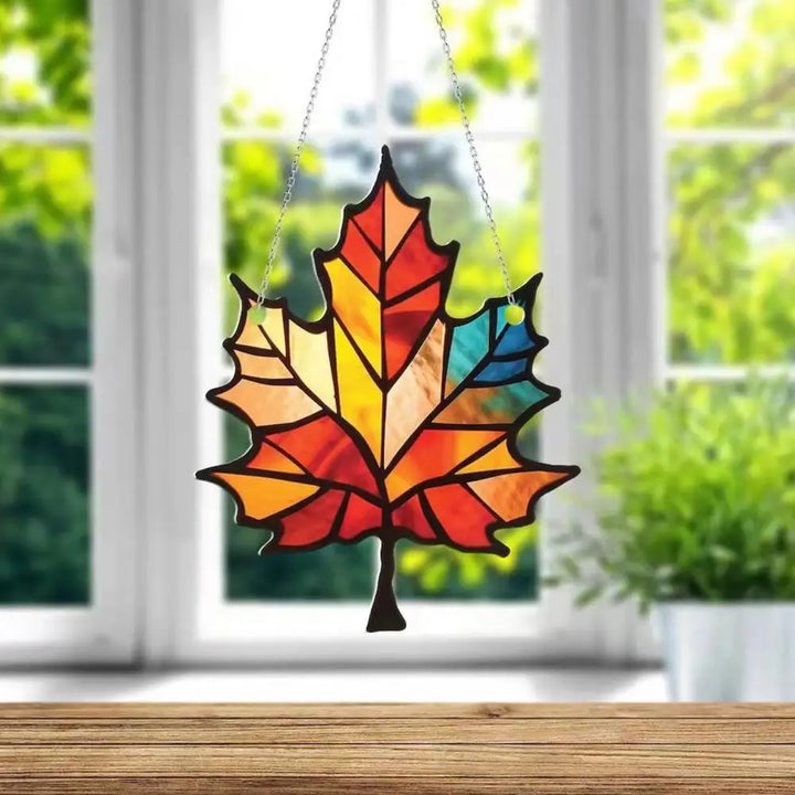 AutumnGlow | Attrape-soleil en feuille d'érable | Décoration de fenêtre et mur en acrylique | Jeu de lumière automnal 10×8 cm