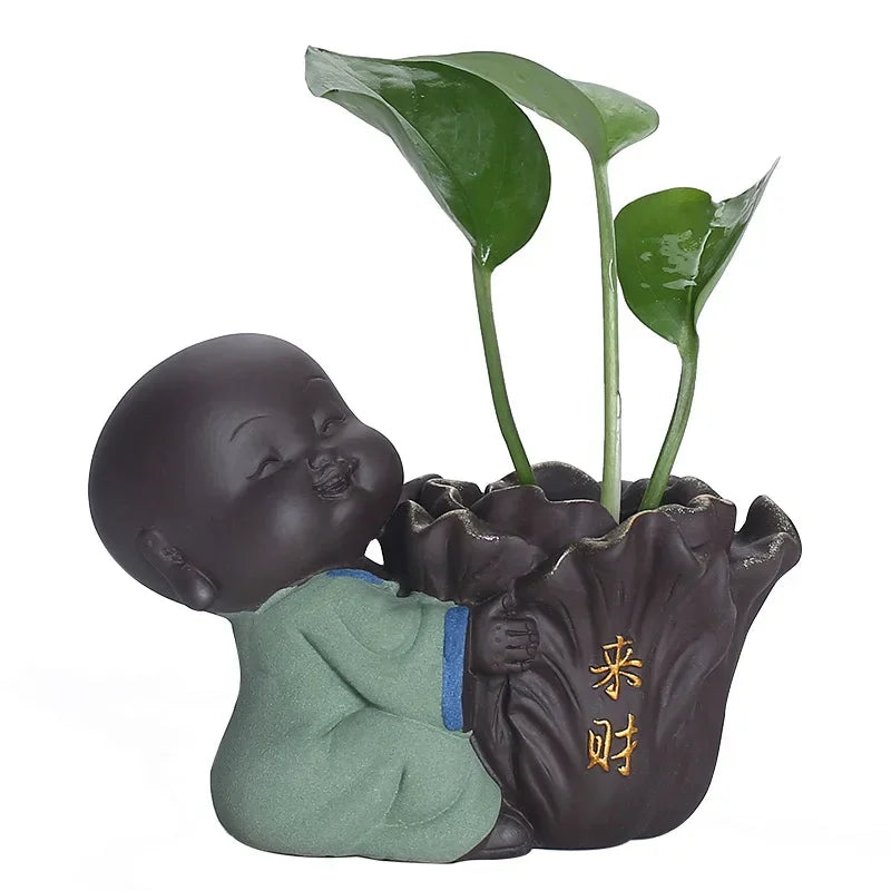 TonSegen Petit Moine en Argile | Argile Pourpre | Porte-Bonheur & Mini-Vase | Décoration Artisanale