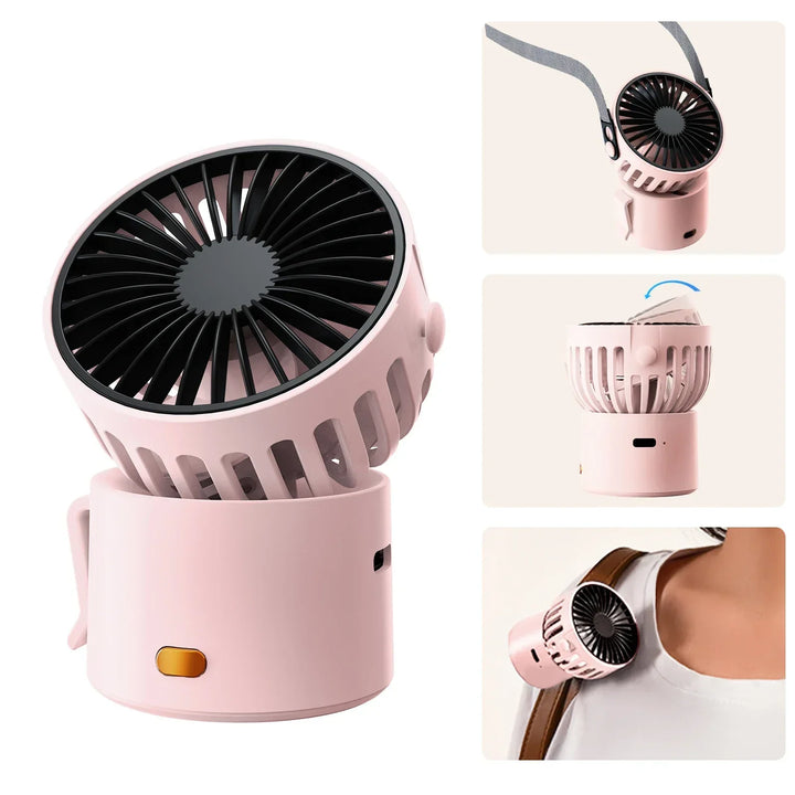 Mini-Ventilateur CoolEase GoClip | Ventilateur USB-C portable avec batterie de 1000 mAh | À porter autour du cou, à clipser ou à poser | Fraîcheur estivale 3-en-1 pour vos déplacements