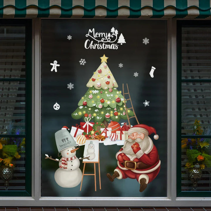 LumiFrost | Autocollants de fenêtre de Noël 2025 | Père Noël & Sapin de Noël | Autocollants de fenêtre amovibles pour vitres & murs | Décoration festive pour Noël & Nouvel An