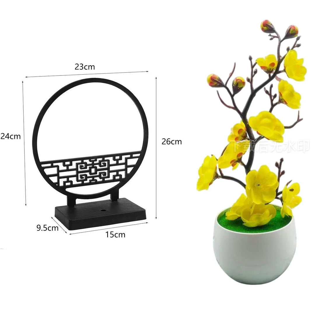 Kunst-Bonsai Prunus Élégance | Design de fleurs de prunier | Avec socle décoratif en paravent | 32 cm décoration de table