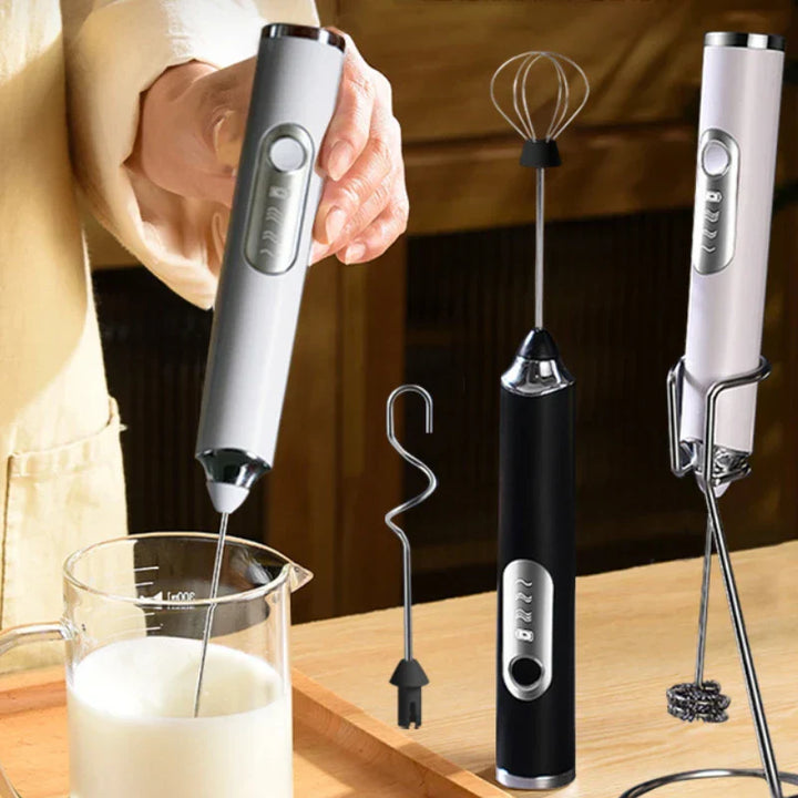 CREMIX Mousseur à lait électrique & Mixeur | 3 Vitesses | Embouts doubles en acier inoxydable | Chargement USB