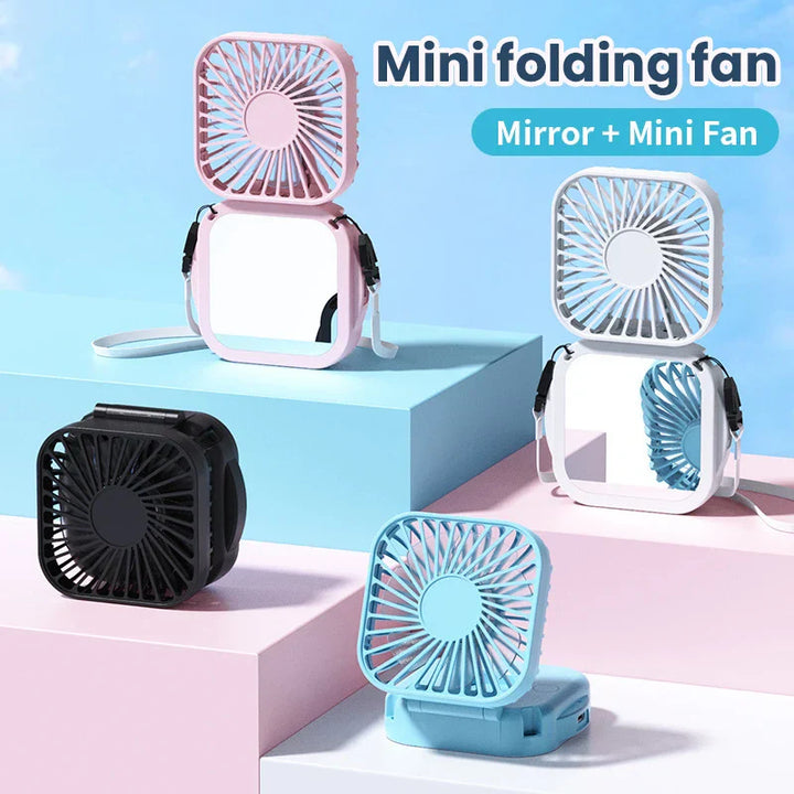 Ventilateur de cou pliable Coolique MirrorFan | Rechargeable USB | Avec miroir de maquillage | 3 vitesses | Silencieux et portable