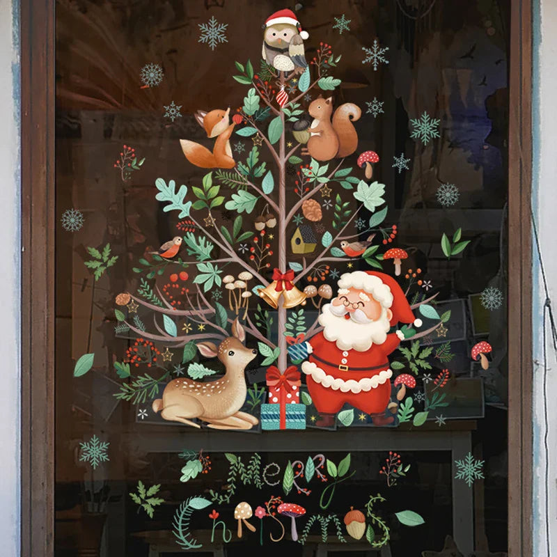 LumiFrost | Autocollants de fenêtre de Noël 2025 | Père Noël & Sapin de Noël | Autocollants de fenêtre amovibles pour vitres & murs | Décoration festive pour Noël & Nouvel An