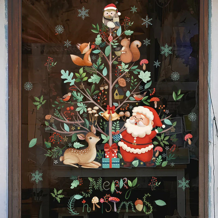 LumiFrost | Autocollants de fenêtre de Noël 2025 | Père Noël & Sapin de Noël | Autocollants de fenêtre amovibles pour vitres & murs | Décoration festive pour Noël & Nouvel An