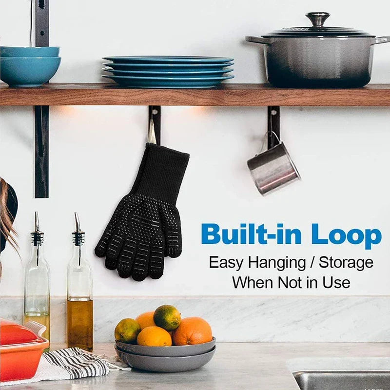 ThermaGrip Gant de Grill Résistant à la Chaleur | Silicone & Coton | Antidérapant & résistant au feu jusqu'à 800 °C | Pour Grill, Four & BBQ | 1 pièce
