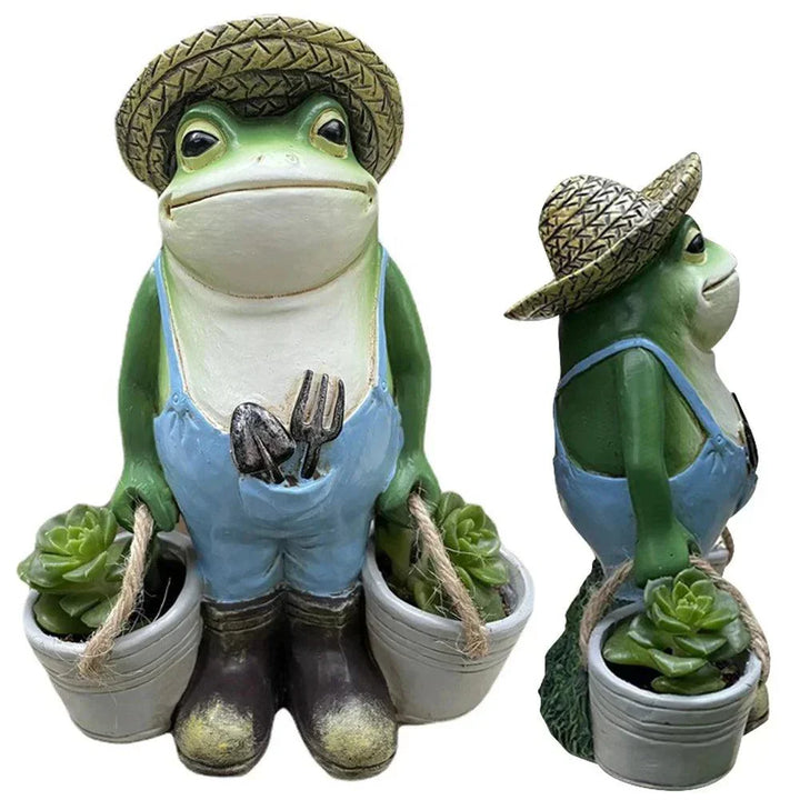Figurine de grenouille de jardin | Pot de fleurs amusant | Résine résistante aux intempéries | Décoration pour jardin et terrasse