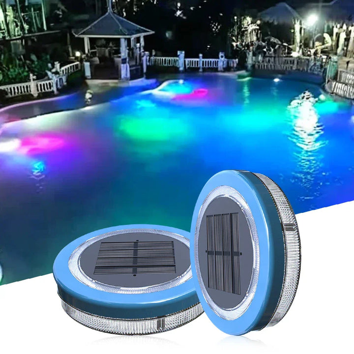 AquaGlow Lumière de Piscine Solaire | Flottante & Étanche | LED Bleue | 11,6×2,5 cm