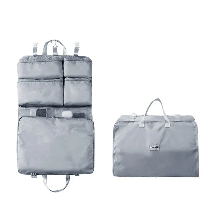 Travella 6-en-1 Sac de rangement de voyage pliable | Suspendu & Portable | Sac multifonction pour vêtements, cosmétiques & accessoires | Gris/Beige/Rose