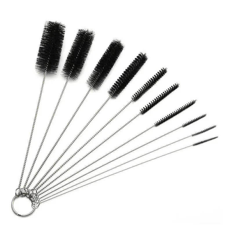 Set de brosses de nettoyage Brushilo 10 pièces | Acier inoxydable avec poils en nylon | Pour pailles, bouteilles, tubes & accessoires de laboratoire