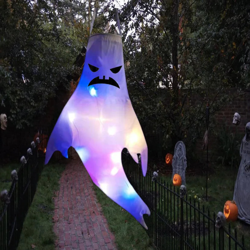 Halloween Fantômes Lumineux SpookyGlow | Décoration Suspendue LED Extérieure | Avec Visages Lumineux | Grand Format