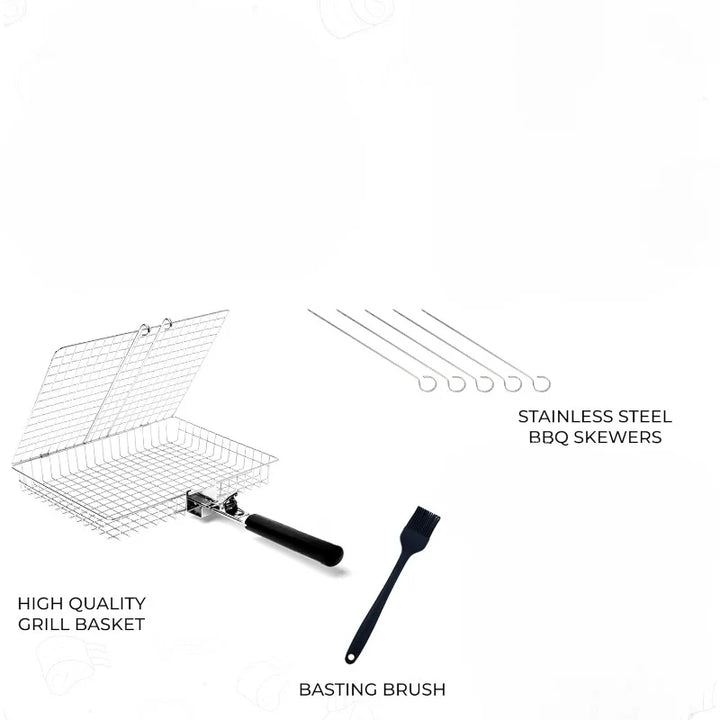 BBQGrid | Grille de barbecue portable avec poignée | Idéal pour le poisson, les légumes et les crevettes | Acier inoxydable
