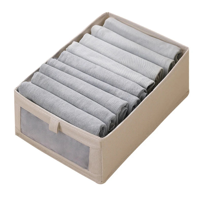 Boîte de rangement pour vêtements avec fenêtre | Pliable & Respirante | Boîte en lin VistaLino en M/L/XL