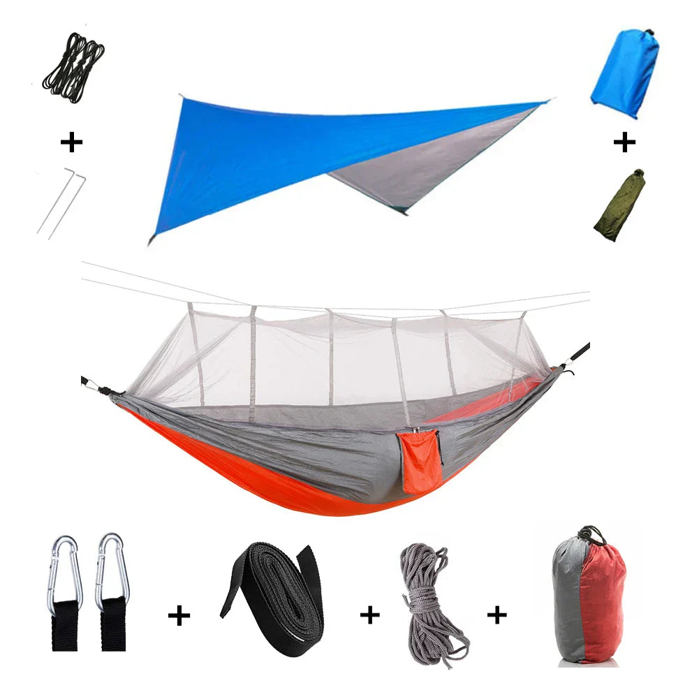 Trekviva Hamac de Camping | Filet anti-moustiques intégré & Tarp de pluie | Ultra léger & Résistant | Solution 3-en-1 pour l'extérieur