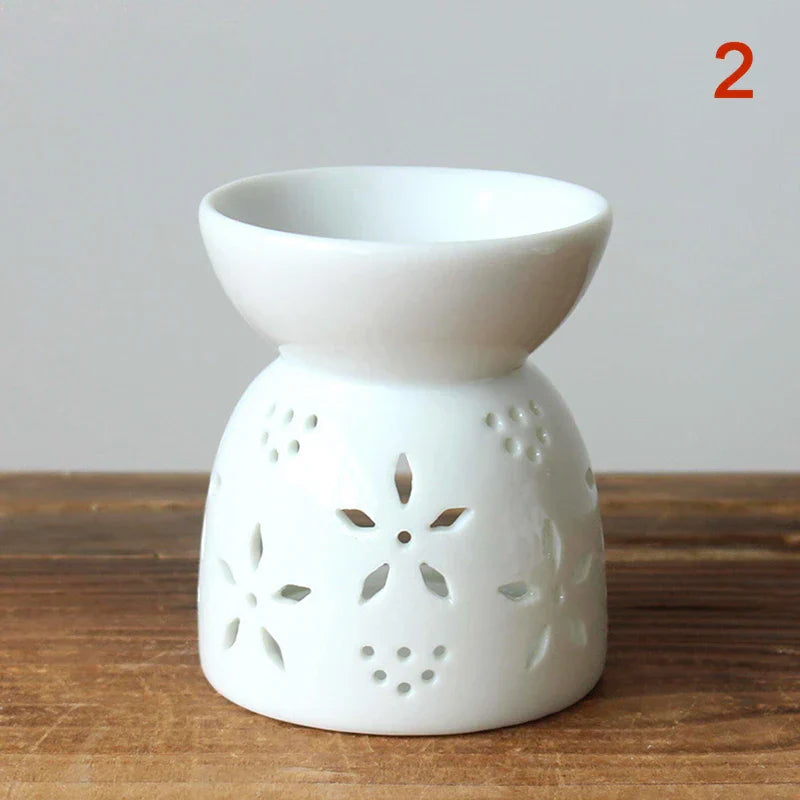 LumiLeaf Lampe à parfum | Céramique faite à la main | Motif floral creux | Pour huiles et cires parfumées