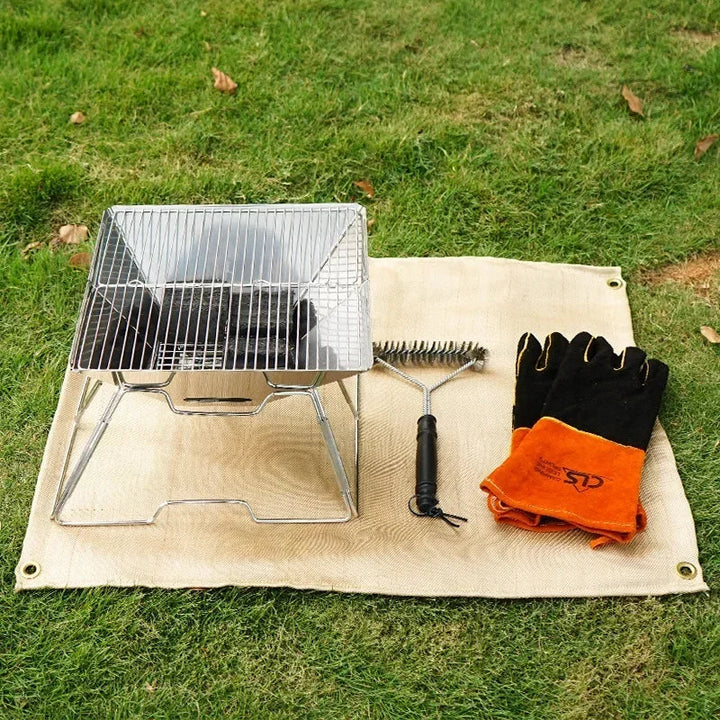 CampVita Tapis de Protection Contre le Feu pour Camping | Résistant à la Chaleur & Ignifuge | Idéal pour Barbecue & Feu de Camp | Fibre de Verre Beige