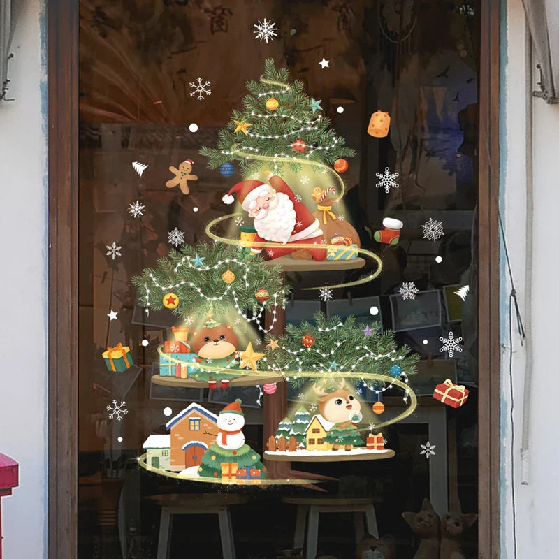 LumiFrost | Autocollants de fenêtre de Noël 2025 | Père Noël & Sapin de Noël | Autocollants de fenêtre amovibles pour vitres & murs | Décoration festive pour Noël & Nouvel An
