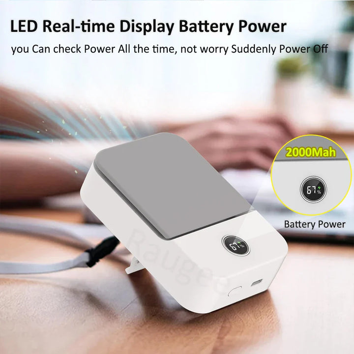 Ventixo AirGo Ventilateur Mini Portable | Ventilateur 3-en-1 pour le Cou & la Taille | 3 Vitesses | Design Sans Lame | Fonction de Charge USB-C | Batterie 2000 mAh