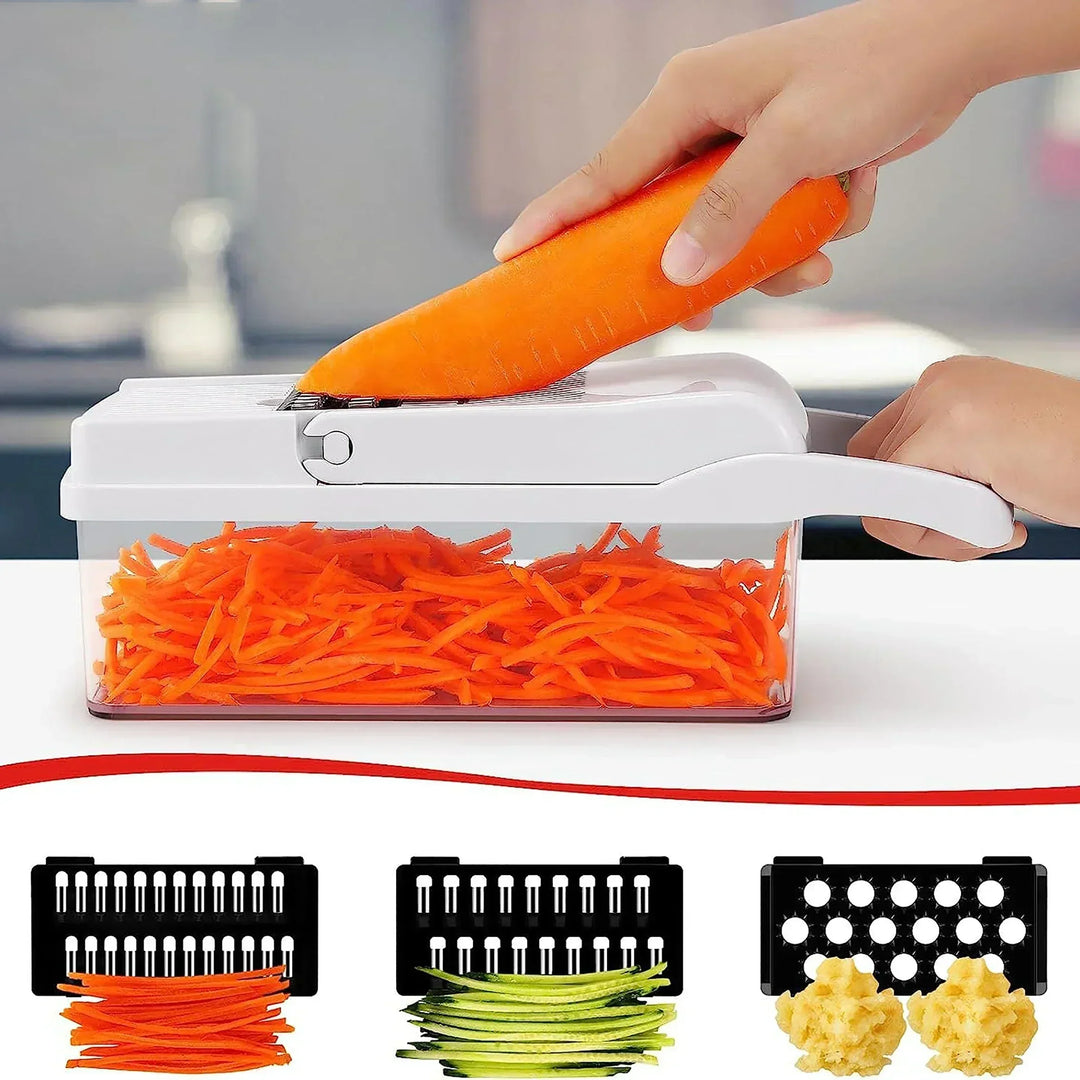 Coupe-légumes 12-en-1 KüchenMeister Pro | Multicoupe avec 7 lames | Râper, couper en dés, trancher | Sans BPA et lave-vaisselle