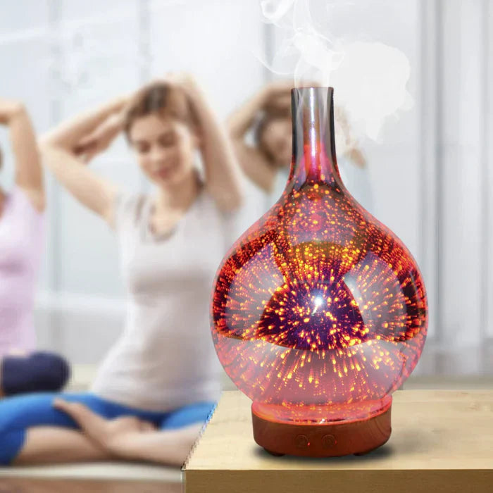 Diffuseur d'arômes Vivalume avec LED | Effet verre 3D & brumisation ultrasonique | Réservoir d'eau de 500 ml | Changement de couleur & minuterie