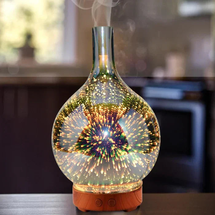 Diffuseur d'arômes Vivalume avec LED | Effet verre 3D & brumisation ultrasonique | Réservoir d'eau de 500 ml | Changement de couleur & minuterie