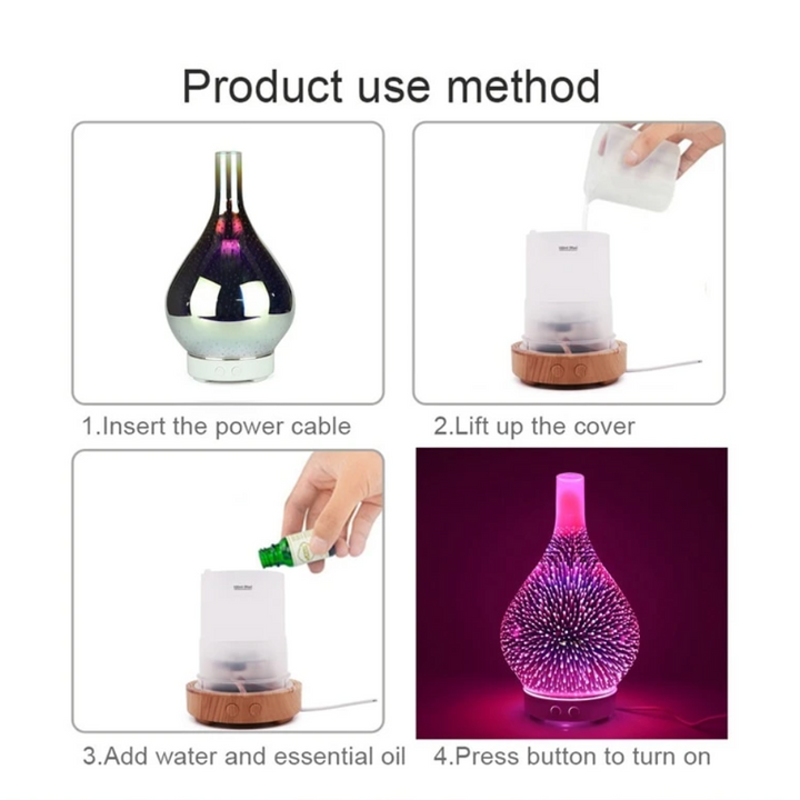 Diffuseur AromaLume | Réservoir d'eau de 100 ml | 7 couleurs LED | Design en verre avec aromathérapie