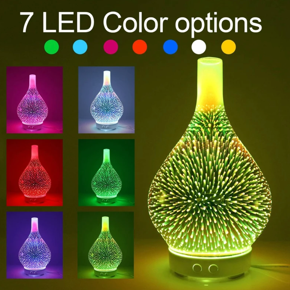 Diffuseur AromaLume | Réservoir d'eau de 100 ml | 7 couleurs LED | Design en verre avec aromathérapie