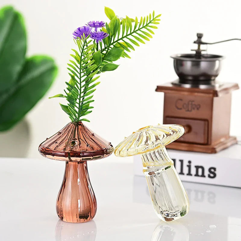Vase en verre Glasflora en forme de champignon | Design créatif pour hydroponie & déco | Poli à la main & Transparent | 12×10 cm