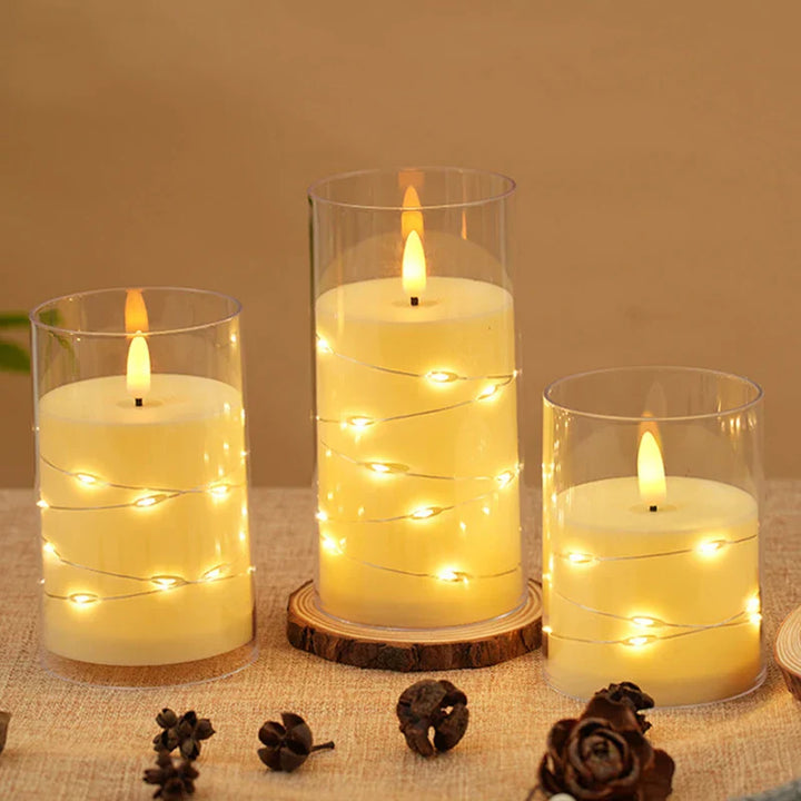 LumiFlame Bougie LED | Lumières en fil de cuivre | Effet cire véritable | 10 / 12,5 / 15 cm | Fonctionne sur piles