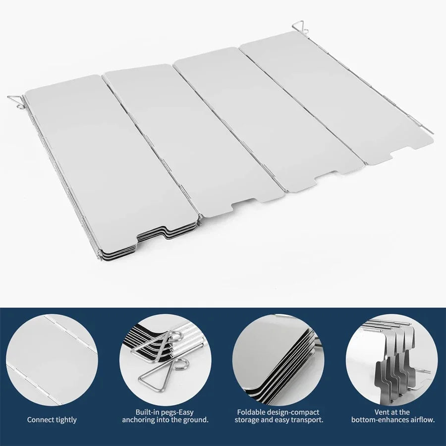 WindShieldX Protection contre le vent pour camping | Pliable & Ultra léger | Acier inoxydable | Pour réchauds à gaz & réchauds d'extérieur